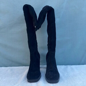 EUC FREE PEOPLE Echo Platform Over The Knee Boot Black Suede EU 41 Leather